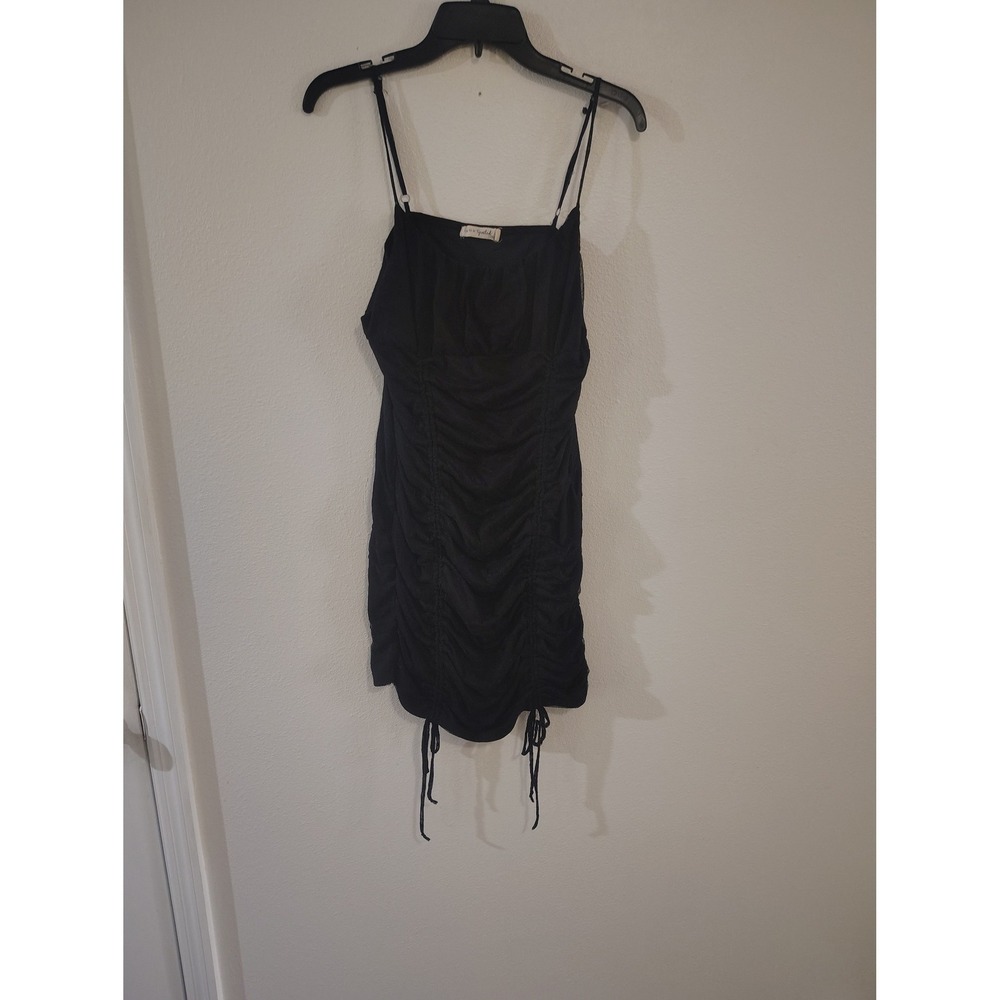 Born To Be Spoiled Black Ruched Bodycon Mini Dress XXL Adjustable Drawstring Tie